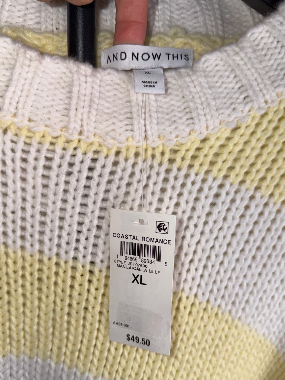 Oversized Yellow & White Stripe Knit Sweater XL - Picture 5 of 10